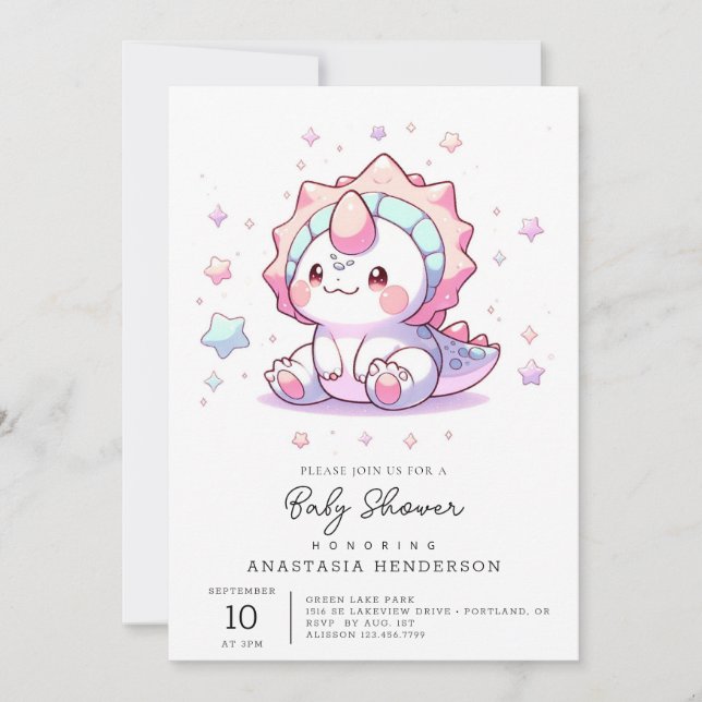 Invitation Baby shower Dinosaur Imaginaire mignon (Devant)