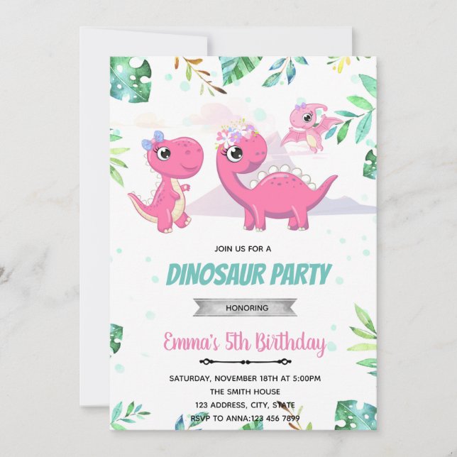 Invitation baby shower Dinosaur Rose (Devant)