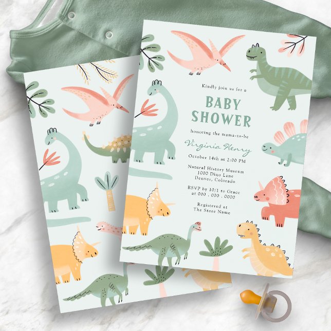 Invitation Baby shower Dinosaur Vert (Green Dinosaur Baby Shower Invitation
)