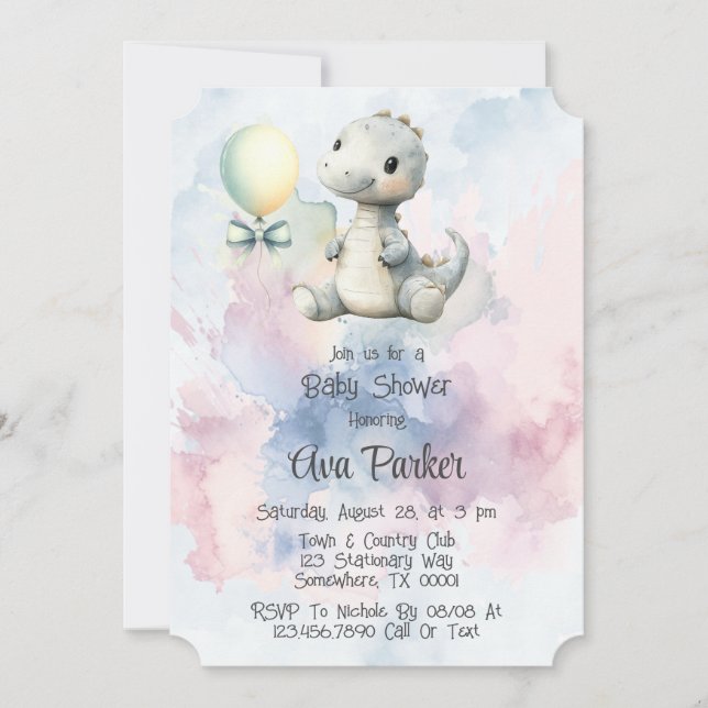 Invitation Baby shower Dinosaure Adorable (Devant)