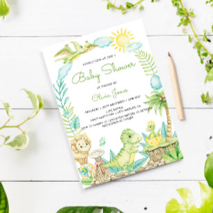 Invitation Baby shower Dinosaure Aquarelle Cute