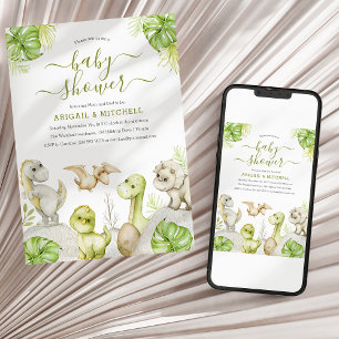 Invitation Baby shower Dinosaure Aquarelle Douce