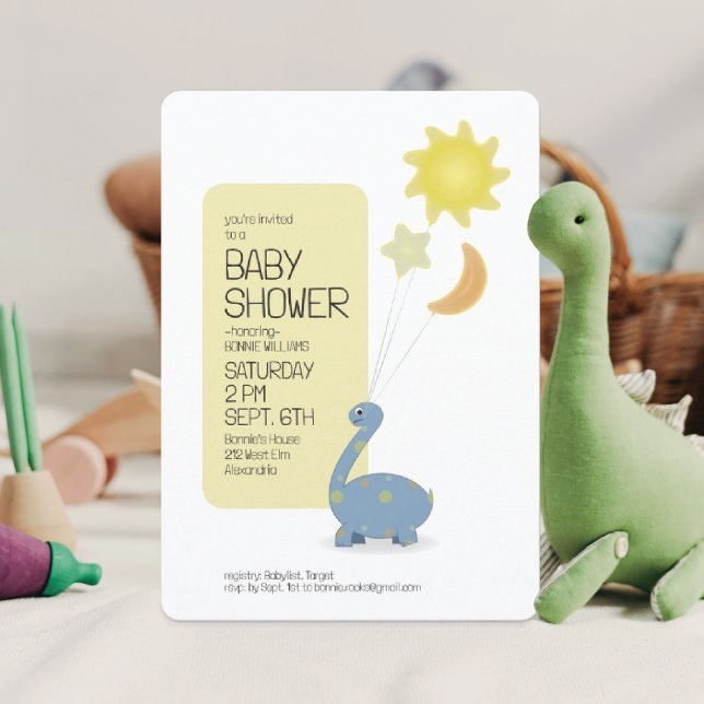 Invitation Baby Shower Dinosaure Bleu avec Ballons Mylar (Créateur téléchargé)