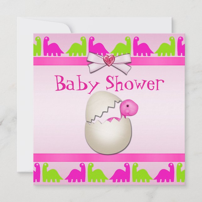 Invitation Baby shower Dinosaure de la petite fille nouvellem (Devant)