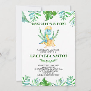 Invitation Baby Shower Dinosaure Feuillage