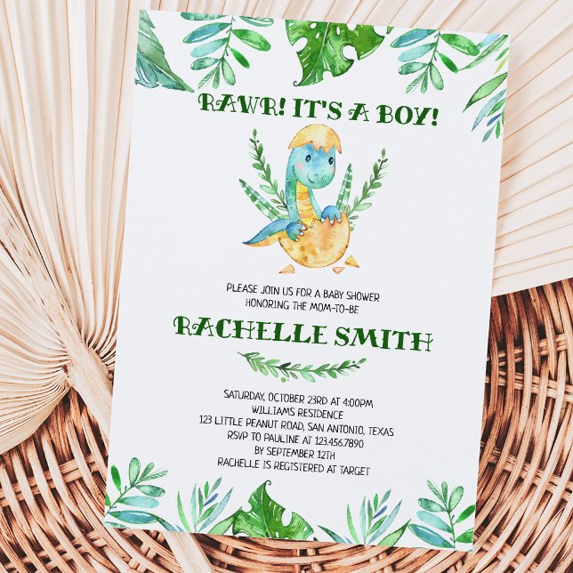 Invitation Baby Shower Dinosaure Feuillage (Créateur téléchargé)