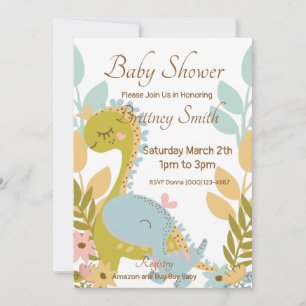 Invitation Baby shower Dinosaure, neutre pour les 