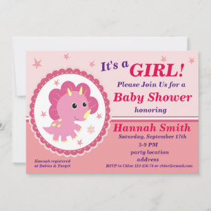 Invitation baby shower dinosaure rose