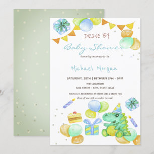 Invitation Baby Shower Dinosaures à l'aquarelle passent en vo