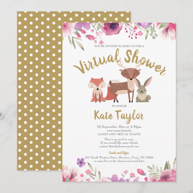 Invitation Baby shower d'interurbain virtuel en ligne par cou (Devant / Derrière)