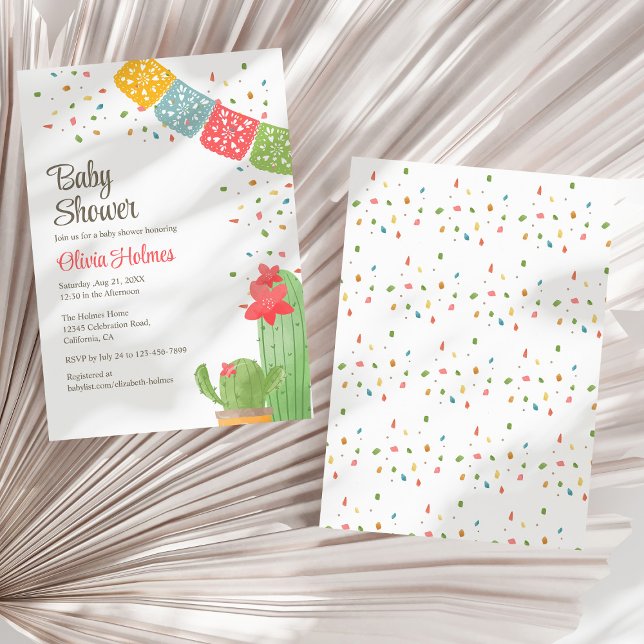 Invitation Baby shower d'invitation au Baby shower Fiesta Mex (Fiesta Mexicana Baby Shower Invitation Baby Shower on a dry white fan palm leaf.)