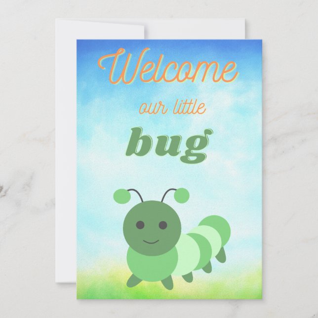 Invitation Baby shower d'invitation bug vert neutre genre (Devant)