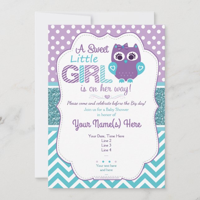 Invitation Baby shower d'invitation de chouette Turquoise sup (Devant)