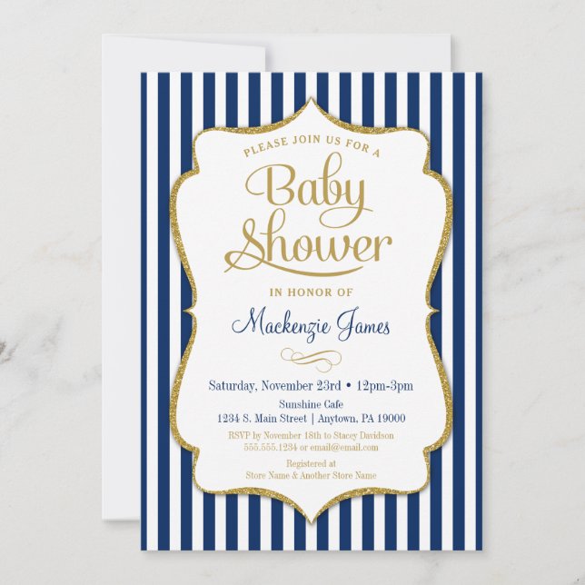 Invitation Baby shower d'invitation pour Garçon bleu marine (Devant)