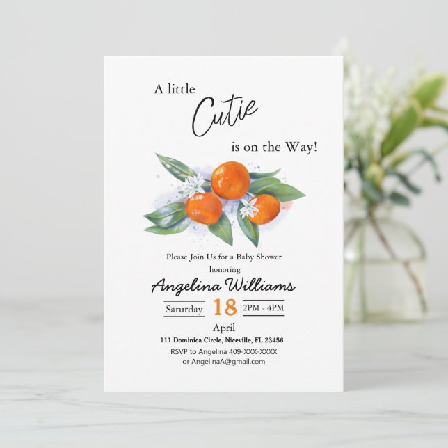Invitation Baby shower d'invitation tangerine (Debout devant)