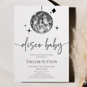 Invitation Baby shower Disco Ball Disco Silver