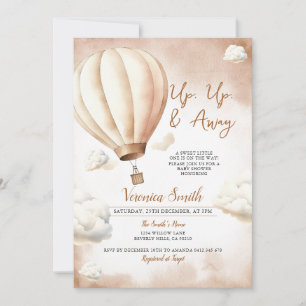 Invitation Baby shower d'ivoire avec ballon à air chaud, vers