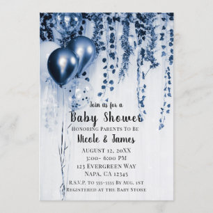 Invitation Baby shower d'ivoire du Blue Metallic Party