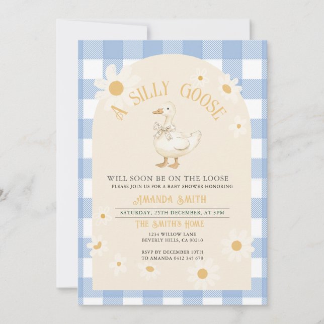 Invitation Baby shower d'oie de garçon Blue Daisy (Devant)