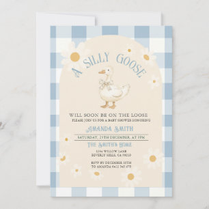 Invitation Baby shower d'oie de marais vintage En vichy bleu