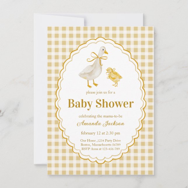 Invitation Baby shower d'oie et de gosling (Devant)