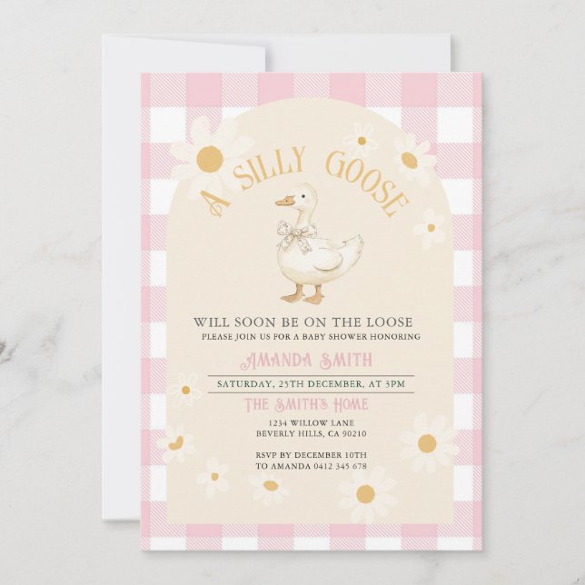 Invitation Baby shower d'oie rose marguerite (Devant)
