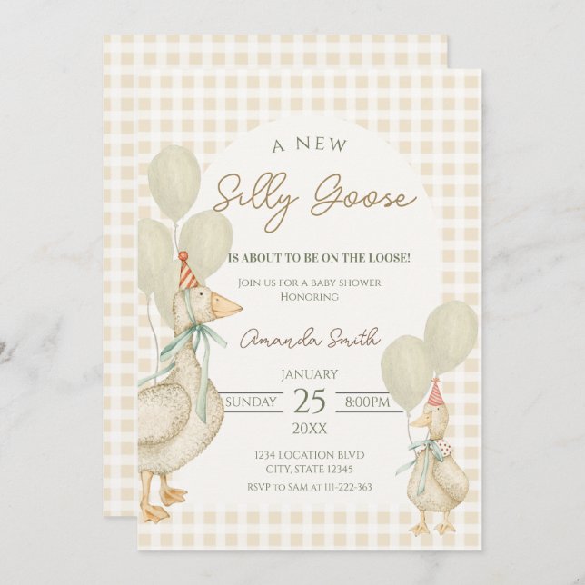 Invitation Baby shower d'oie soyeux beige (Devant / Derrière)