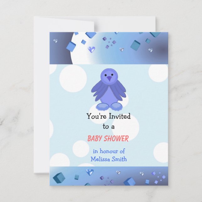 Invitation Baby shower d'oiseaux bleus (Devant)