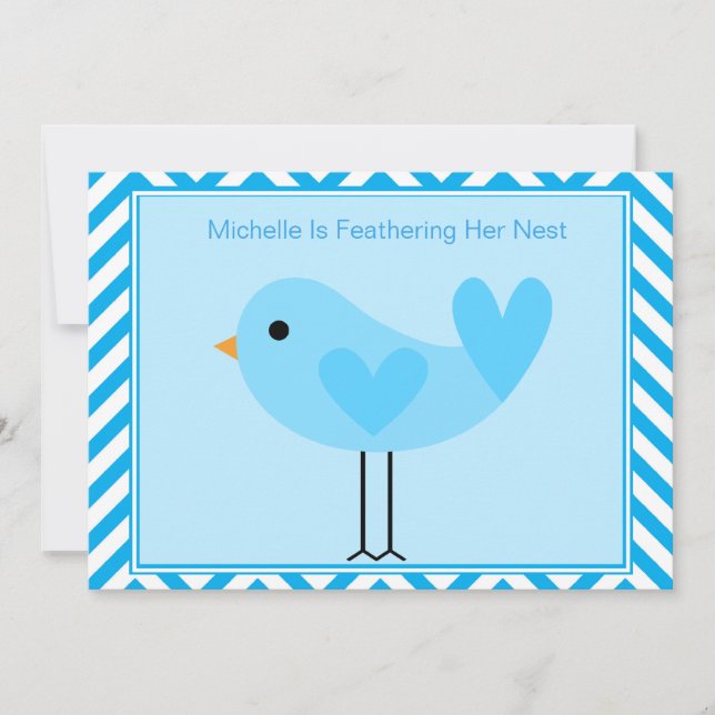Invitation Baby shower d'oiseaux bleus (Devant)