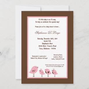 Invitation Baby shower d'oiseaux Brown 5x7