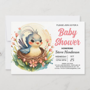 Invitation Baby shower d'oiseaux de la forêt Boho Girly