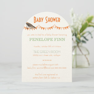 Invitation Baby shower d'oiseaux de lapin vert de Pêche