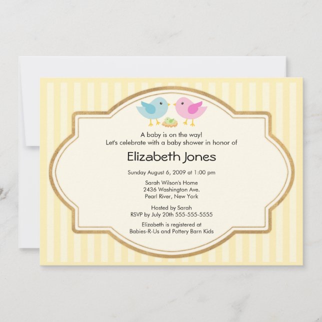 Invitation Baby shower d'oiseaux de maman et papa (Devant)