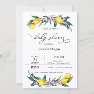 Invitation Baby shower d'olives aux citrons d'aquarelle
