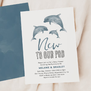 Invitation Baby shower Dolphin Couple moderne 'Nouveau à notr