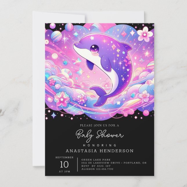 Invitation Baby shower Dolphin enchanté (Devant)