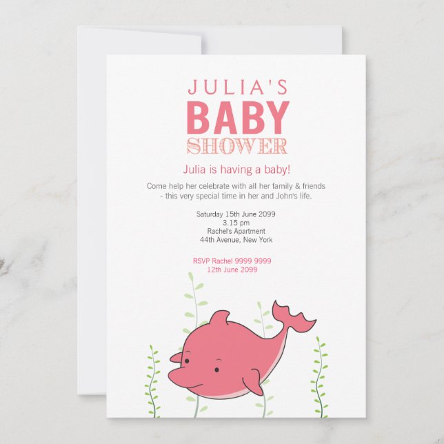 Invitation Baby shower Dolphin rose mignon (Devant)