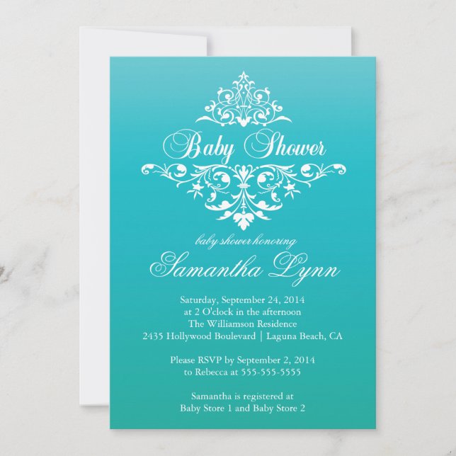 Invitation Baby shower d'Ombre Turquoise élégant (Devant)