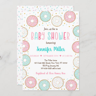 Invitation Baby shower Donut Pink Gold Pastel
