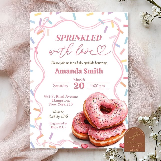 Invitation Baby Shower Donut Rose Saupoudré D'amour (Créateur téléchargé)