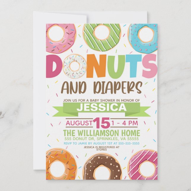 Invitation Baby shower Donuts et Diapers (Devant)