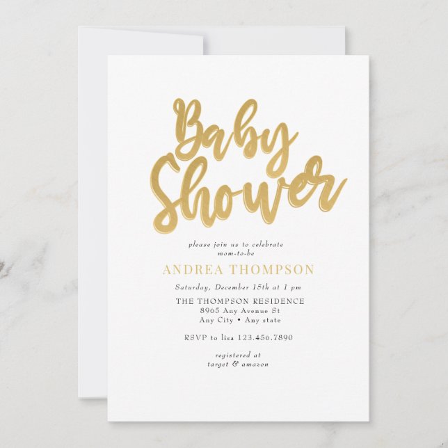Invitation Baby shower d'or (Devant)