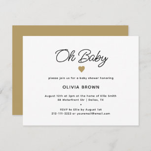 Invitation Baby shower d'or blanc moderne