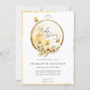 Invitation Baby shower d'or de l'abeille jaune neutre pour le
