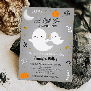Invitation Baby shower d'or de Little Boo Ghost Citrouille