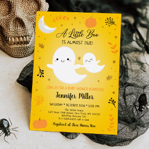 Invitation Baby shower d'or de Little Boo Ghost Citrouille