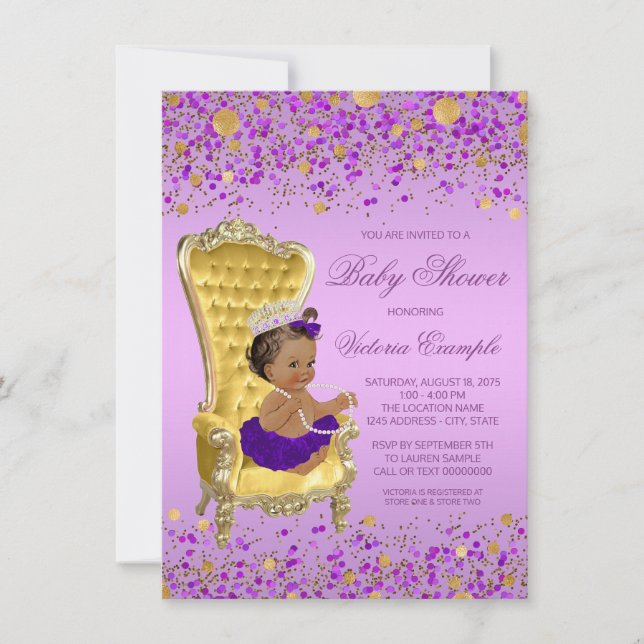 Invitation Baby shower d'or de Princess Lavender (Devant)