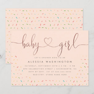 Invitation Baby shower d'or pour fille Rose à saupoudrage cou