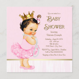 Invitation Baby shower d'or rose Ballerina Tutu
