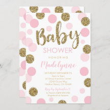 Invitation Baby shower d'or rose Confetti Girl